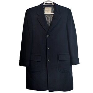 J L Hudson VINTAGE tailored 100% cashmere dark blue long overcoat men size 48-50